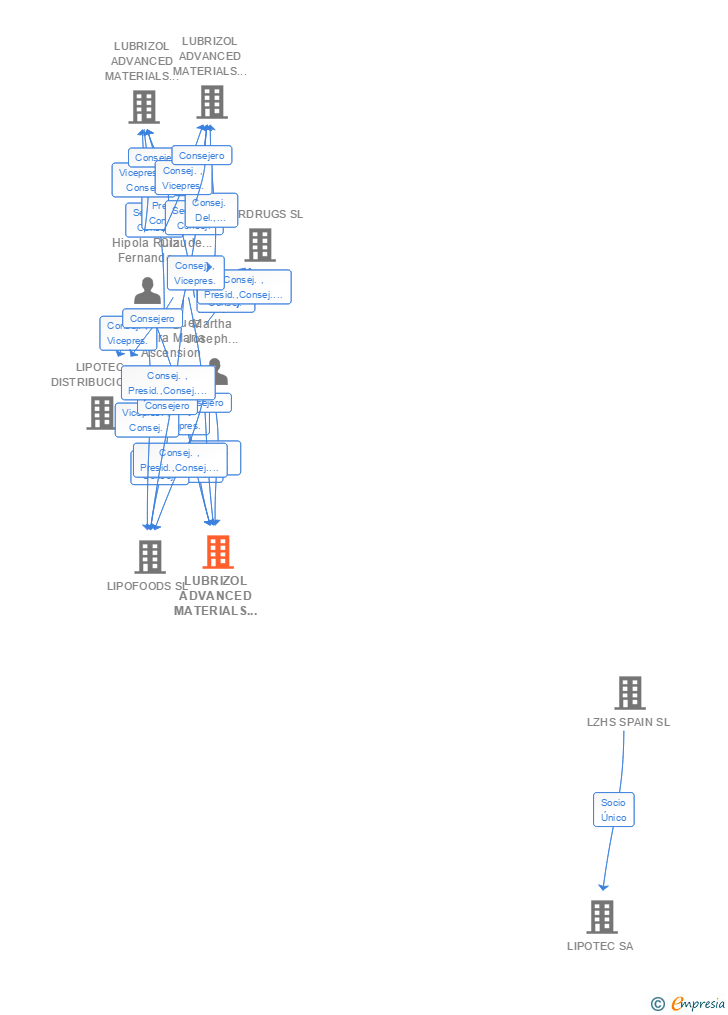 Vinculaciones societarias de LUBRIZOL ADVANCED MATERIALS HOLDINGS SPAIN SL