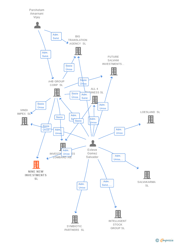 Vinculaciones societarias de NINE NEW INVESTMENTS SL