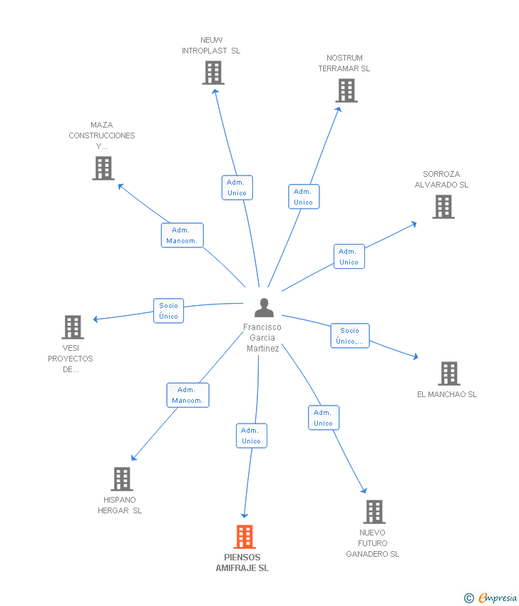 Vinculaciones societarias de PIENSOS AMIFRAJE SL