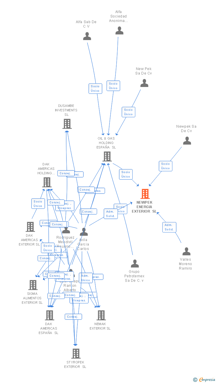 Vinculaciones societarias de NEWPEK ENERGIA EXTERIOR SL