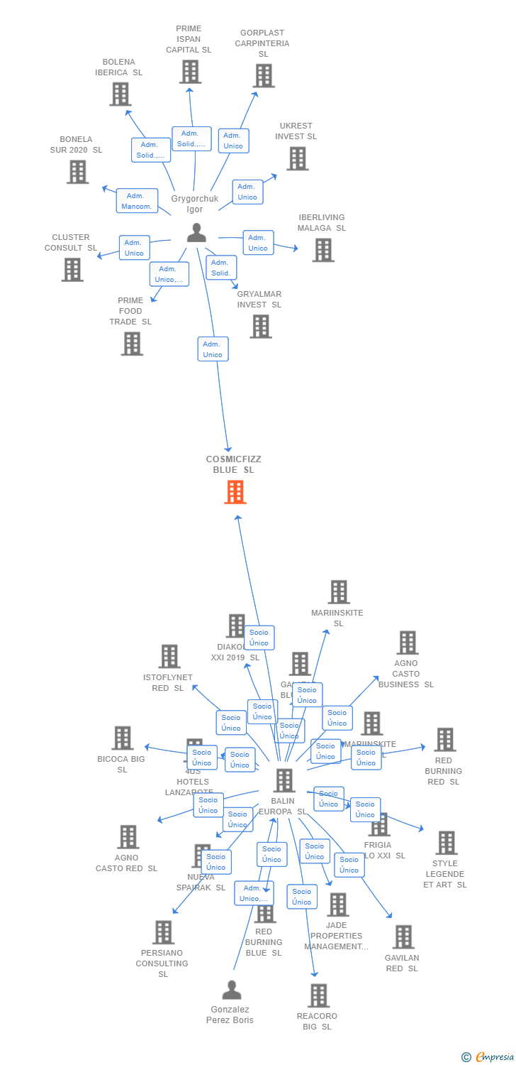 Vinculaciones societarias de COSMICFIZZ BLUE SL