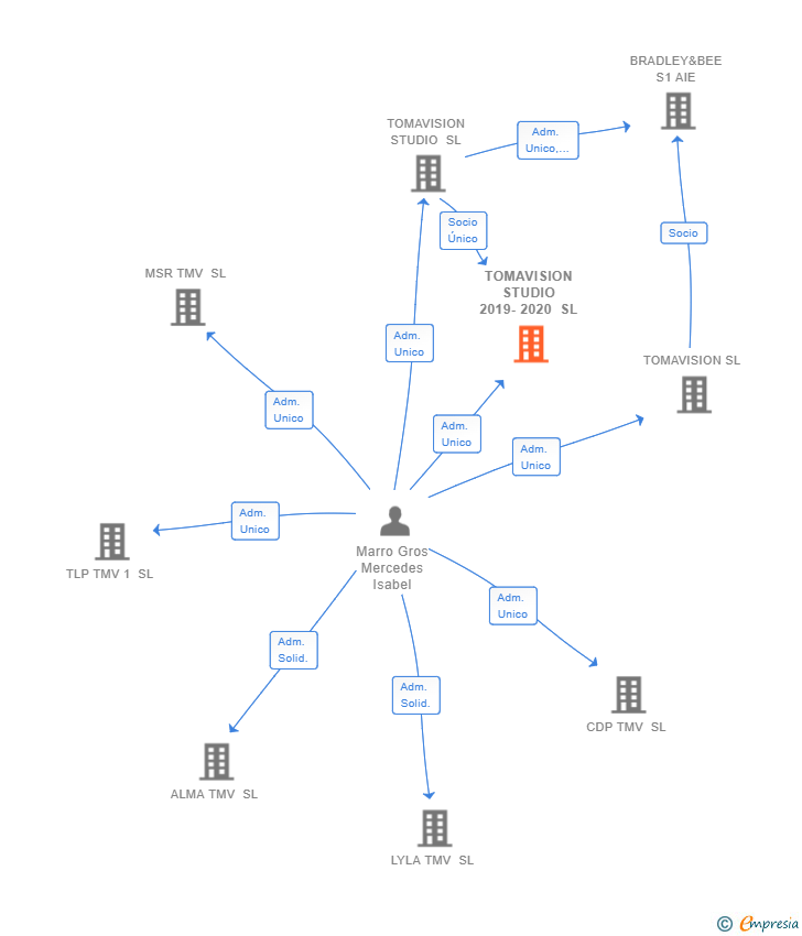 Vinculaciones societarias de TOMAVISION STUDIO 2019-2020 SL
