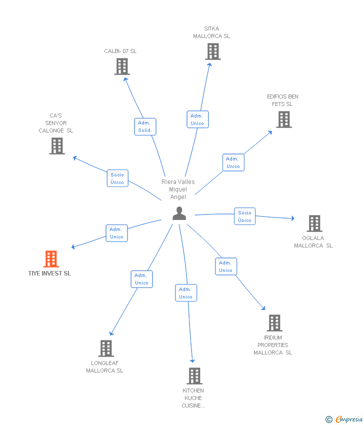 Vinculaciones societarias de TIYE INVEST SL