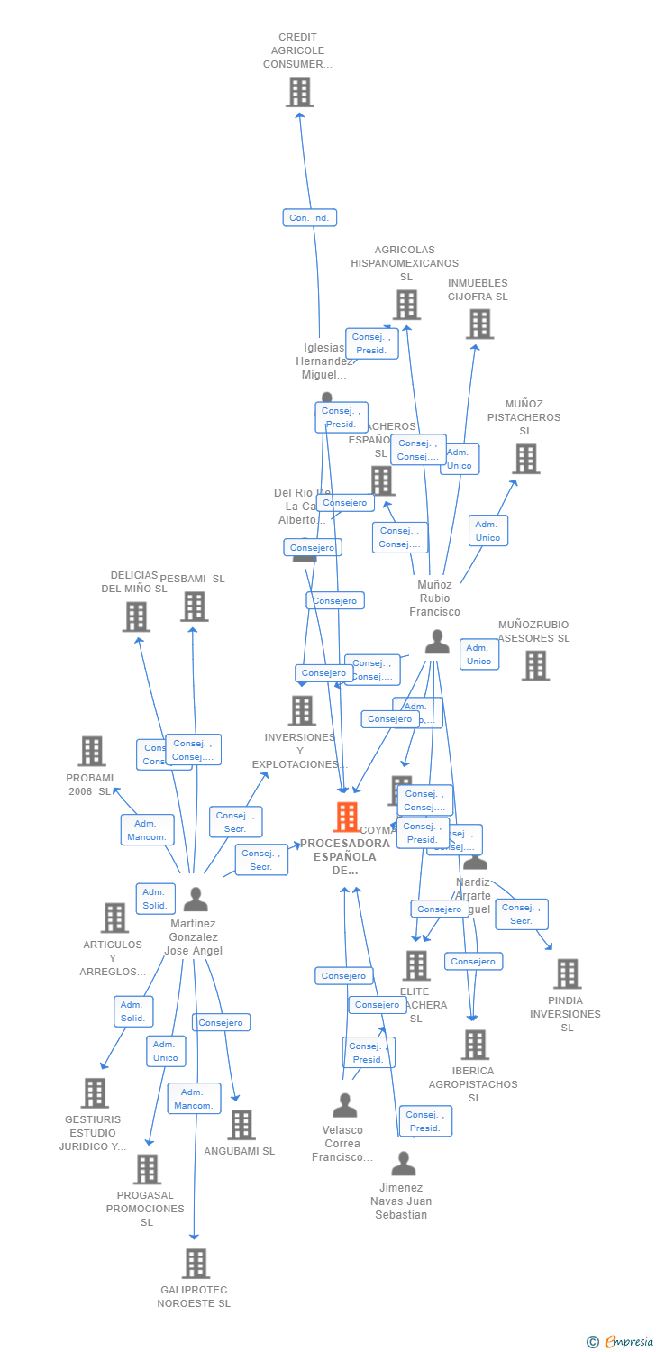Vinculaciones societarias de PROCESADORA ESPAÑOLA DE PISTACHOS SL