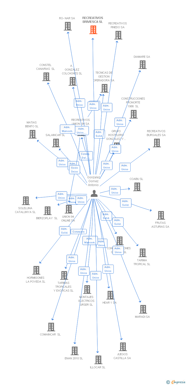 Vinculaciones societarias de RECREATIVOS BRIVIESCA SL