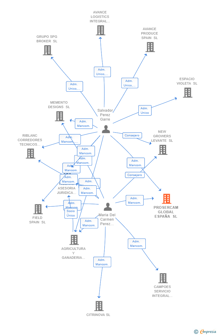 Vinculaciones societarias de PROSERCAM GLOBAL ESPAÑA SL