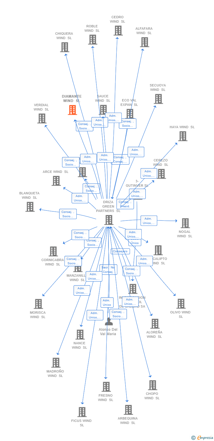 Vinculaciones societarias de DIAMANTE WIND SL (EXTINGUIDA)