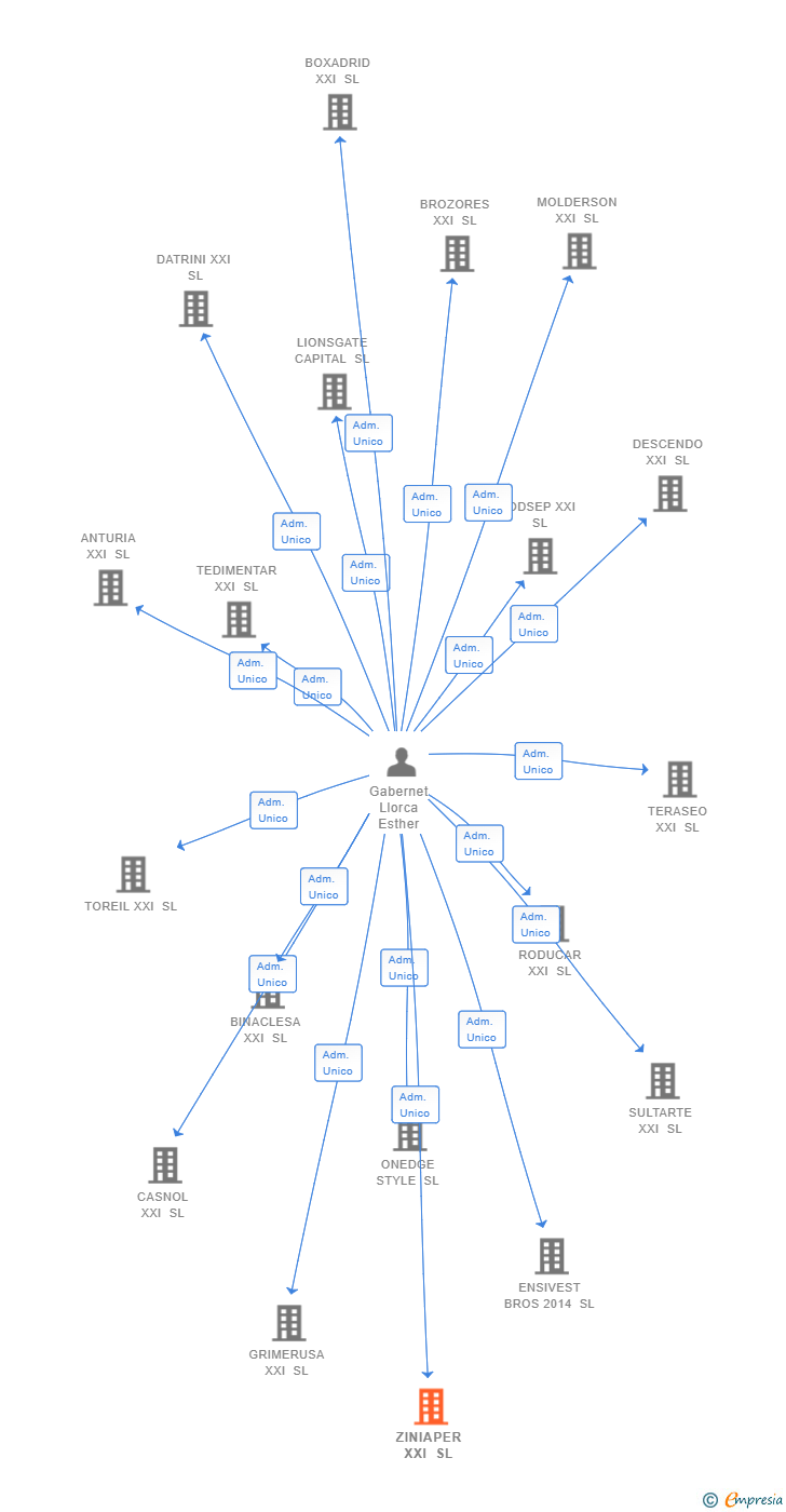 Vinculaciones societarias de ZINIAPER XXI SL