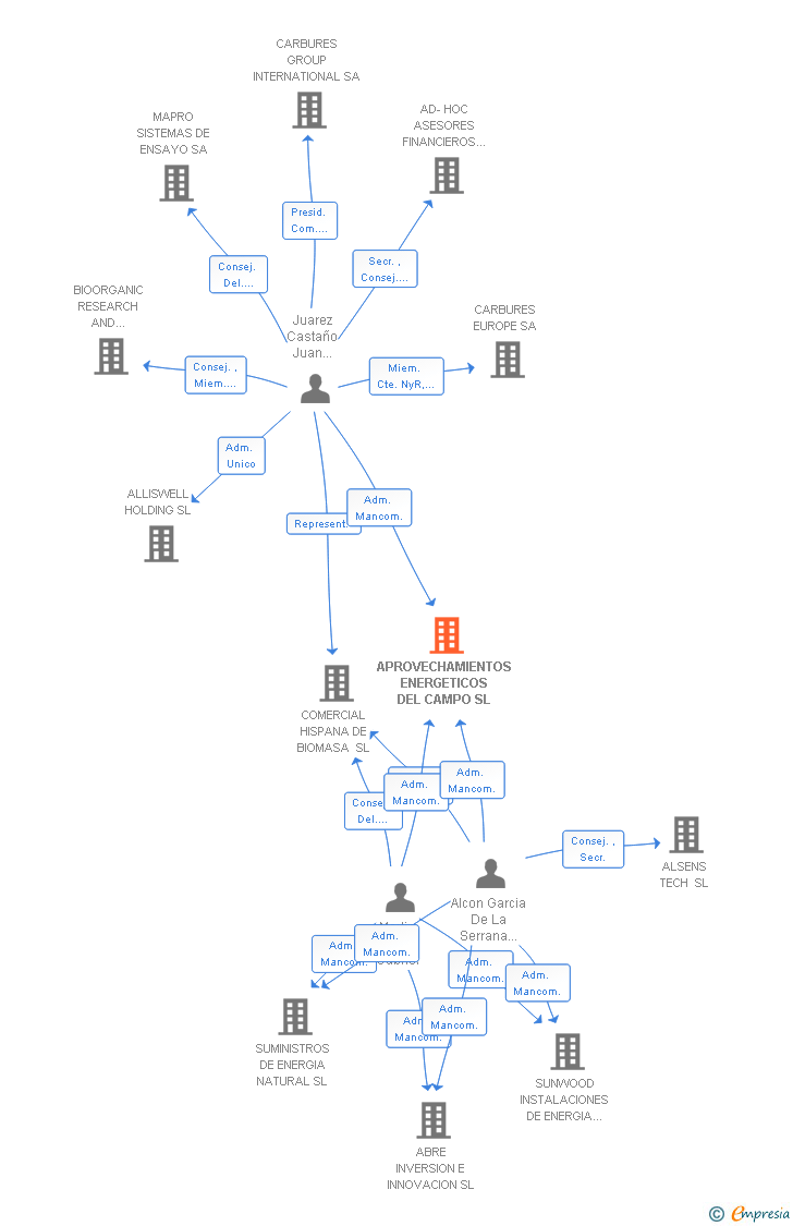 Vinculaciones societarias de SUNWOOD BIOMASA ENERGIA SL (EXTINGUIDA)