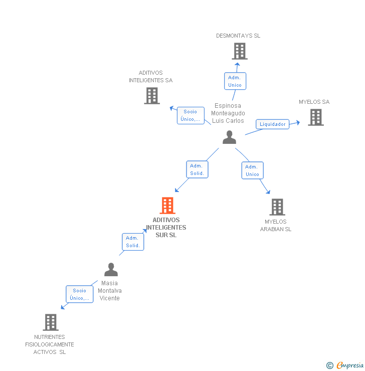 Vinculaciones societarias de ADITIVOS INTELIGENTES SUR SL