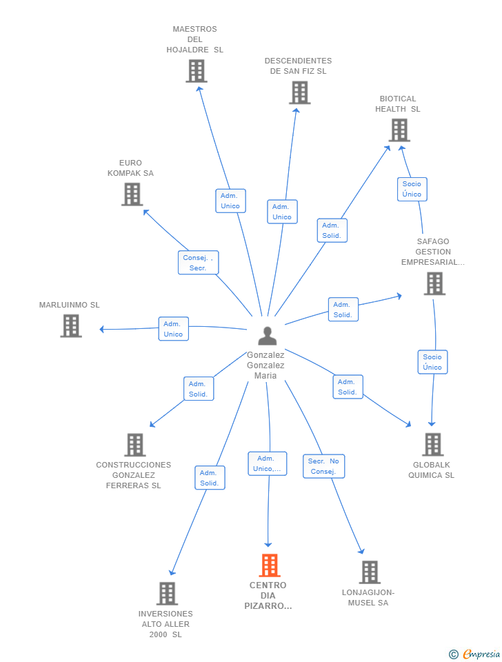 Vinculaciones societarias de CENTRO DIA PIZARRO ESTREMAR SL