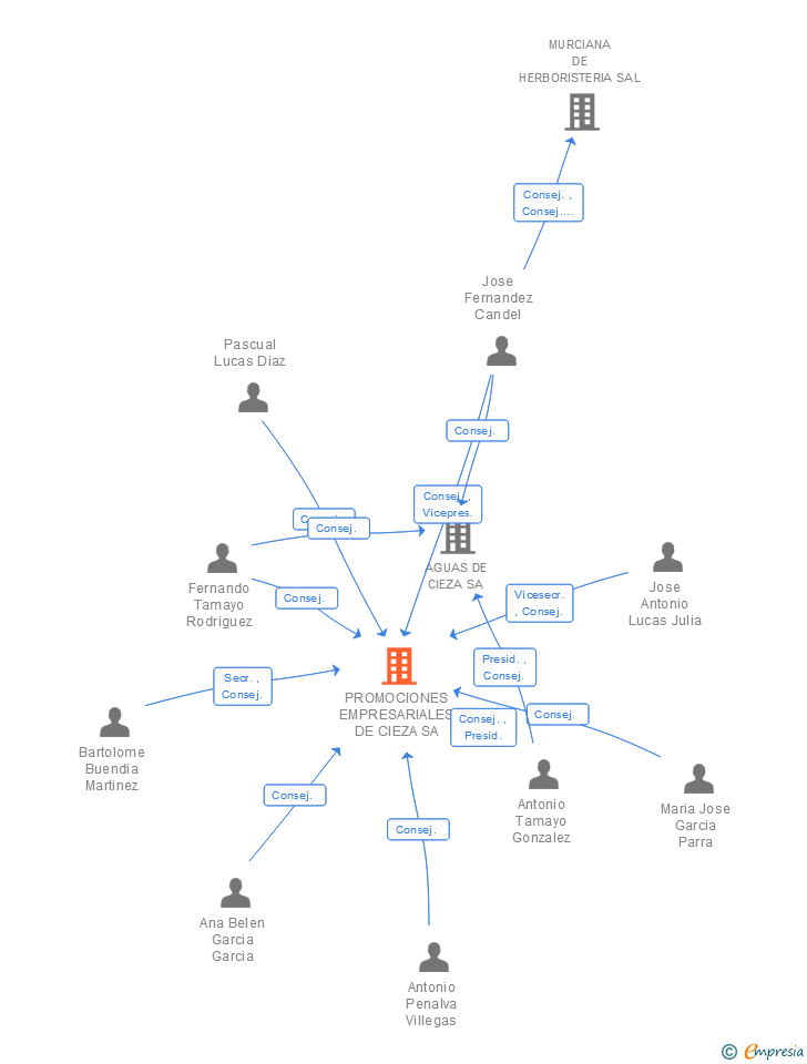 Vinculaciones societarias de PROMOCIONES EMPRESARIALES DE CIEZA SA