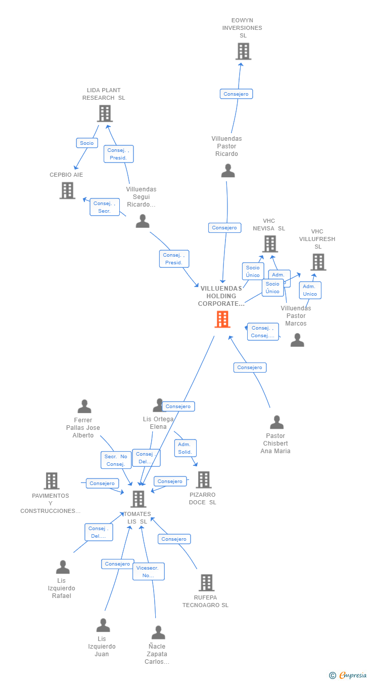 Vinculaciones societarias de VILLUENDAS HOLDING CORPORATE SL
