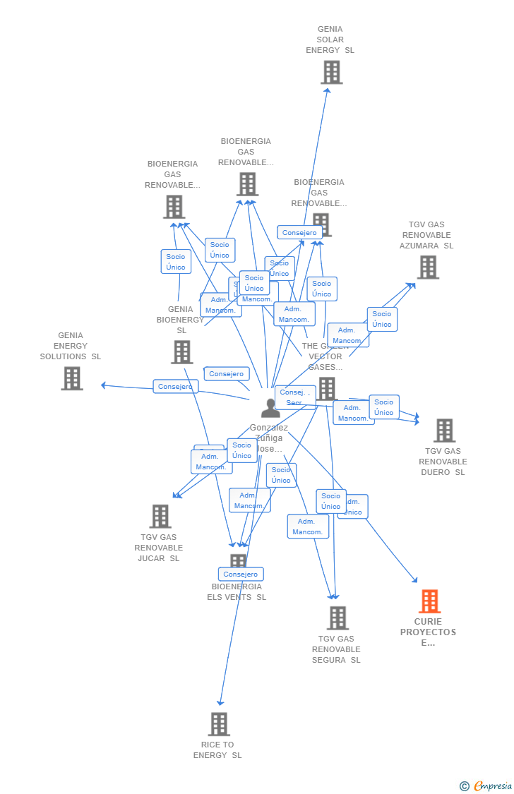 Vinculaciones societarias de CURIE PROYECTOS E INVERSIONES SL