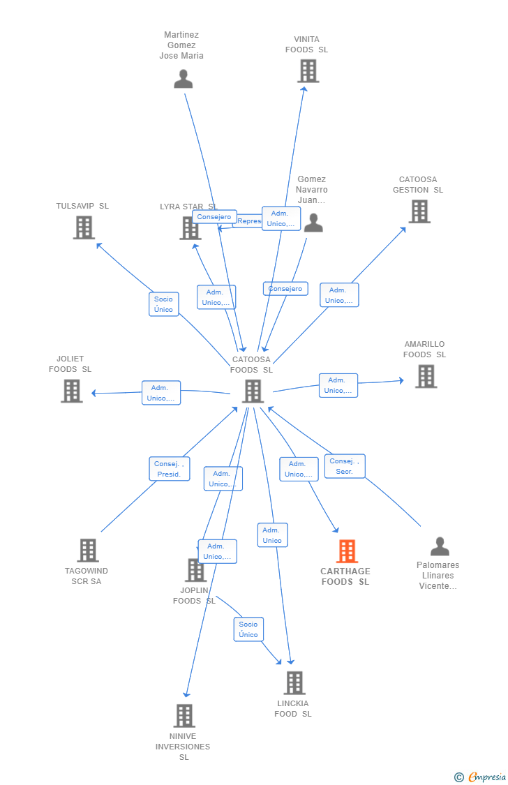 Vinculaciones societarias de CARTHAGE FOODS SL