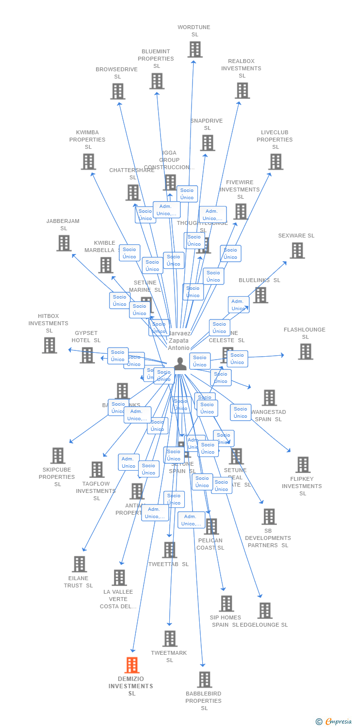 Vinculaciones societarias de DEMIZIO INVESTMENTS SL